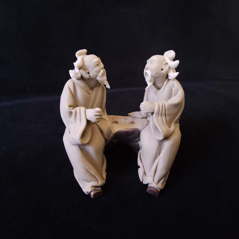 Vintage Shiwan Mudmen Lot of 3 Chinese Clay Sages Sages Scholars Figures 2" - Picture 7 of 16